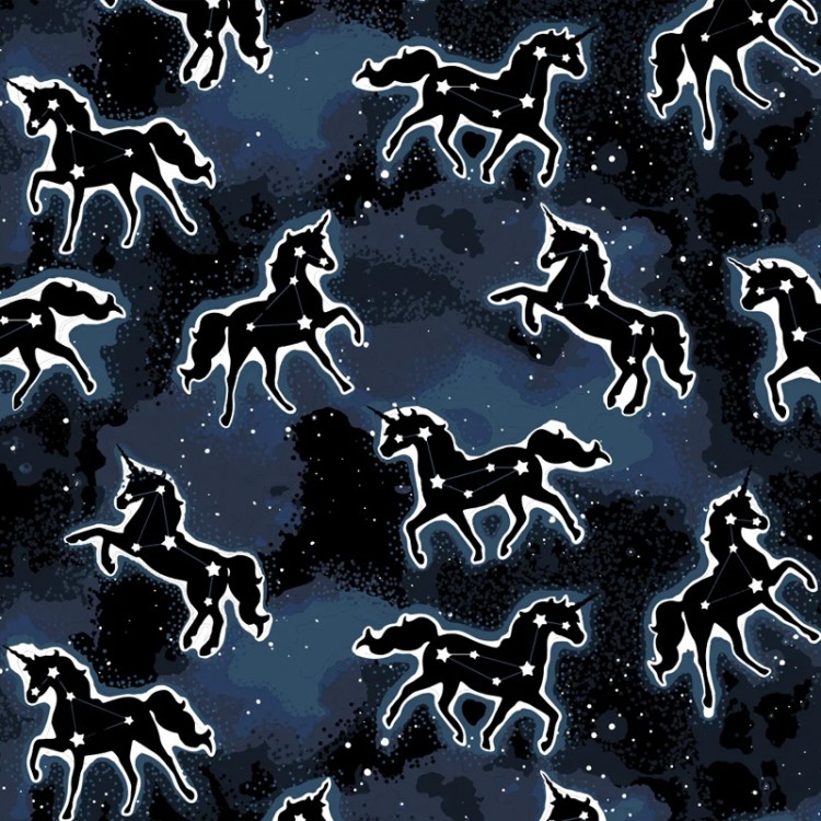 Tissu jersey coton - Unicorn Black phosphorescent