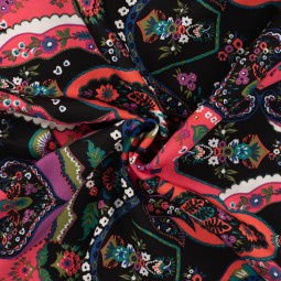 Tissu satin viscose - paisley cyclam
