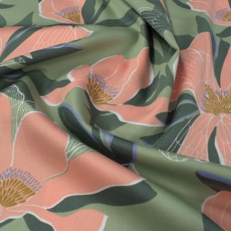 Tissu coton satin - Nerida Hansen - Magnolia florette vert