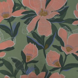 Tissu coton satin - Nerida Hansen - Magnolia florette vert