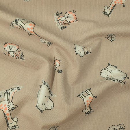 Tissu jersey coton - Bébé animaux sable