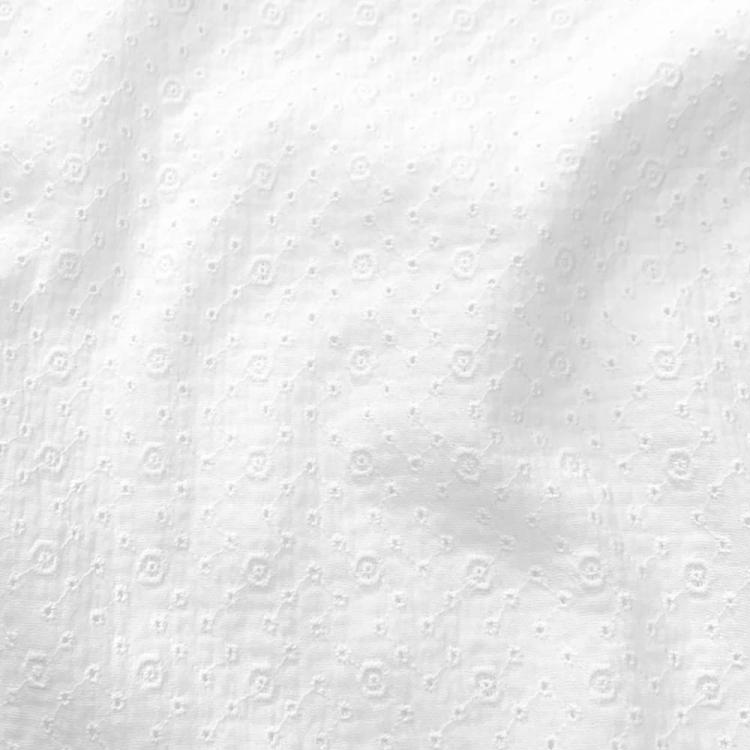 Tissu double gaze brodée - Agnès blanc