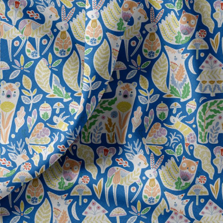 Tissu coton - Lorek bleu et vert