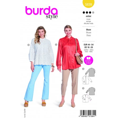 Patron Burda 5839 - Blouse à col mao et manches bouffantes