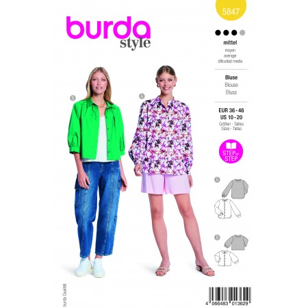 Patron Burda 5847 - Chemisiers élégants à manches bouffantes