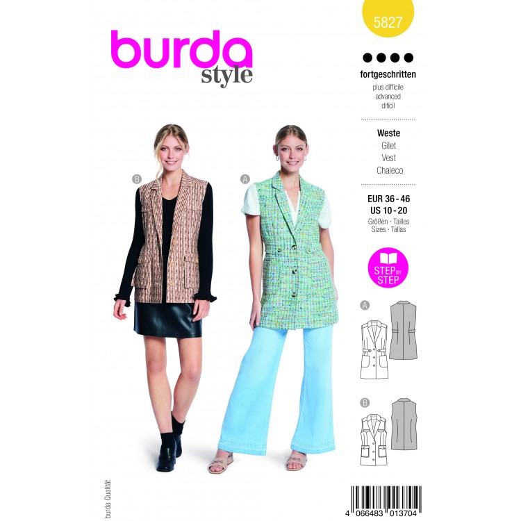 Patron Burda 5827 - Gilet à col, sans manches