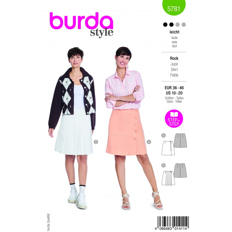 Patron Burda 5781 - Jupe tennis classique ou boutonnage asymétrique