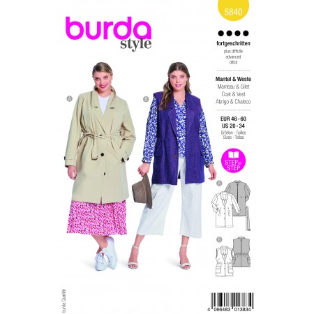 Patron Burda 5840 - Manteau et gilet à ceinturer