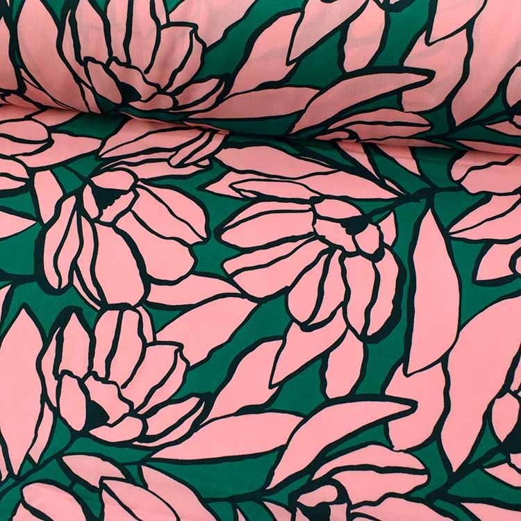 Tissu viscose - Nerida Hansen - Inked bouquet green