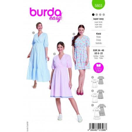 Patron Burda 5803 - Robe aspect cache-cœur et manches raglan