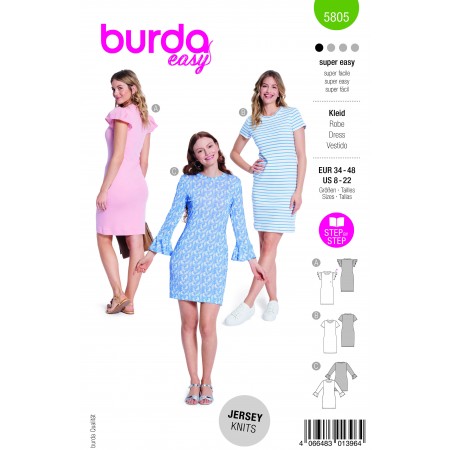 Patron Burda 5805 - Robe moulante et manches à volants