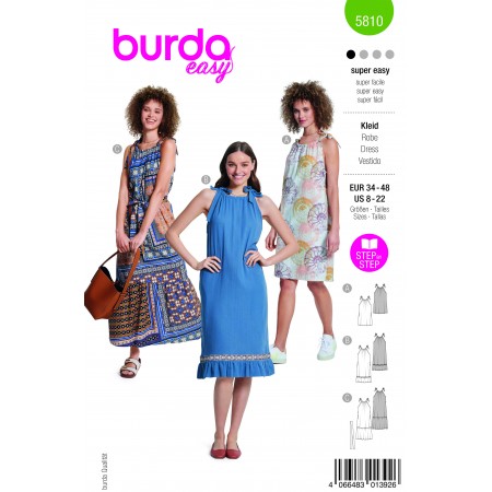 Patron Burda 5810 - Robe encolure à coulisse