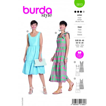 Burda 5813 - Robe encolure dégagée et volants