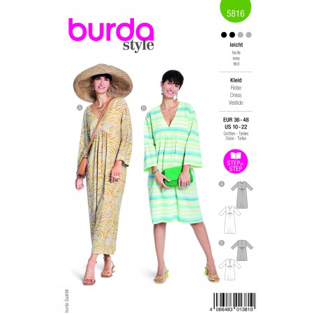 Burda 5816 - Robe col V et manches longues