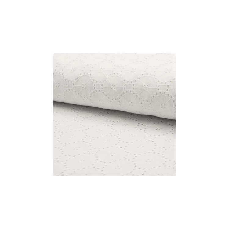 Tissu Broderie Anglaise - Rond blanc