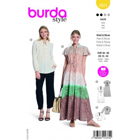 Burda 5823 - Blouse et robe avec col à nouer