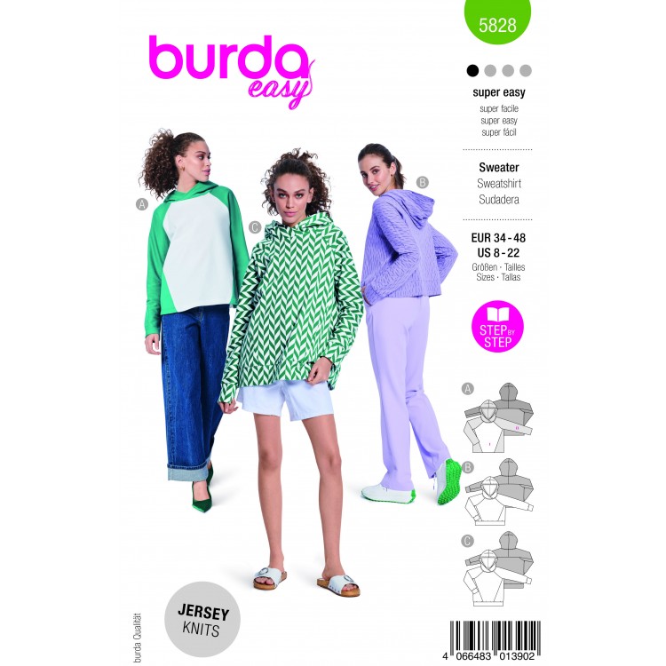 Burda 5828 - Sweat à capuche et manches raglan