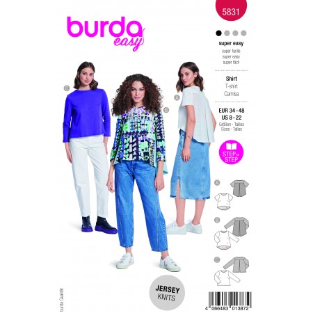 Burda 5831 - T-shirts avec pli dans le dos