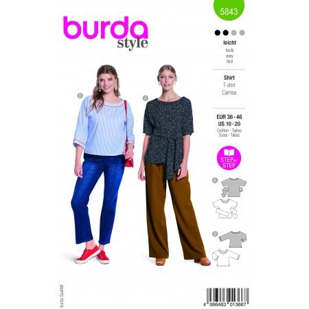 Burda 5843 - Blouse manches kimono et encolure dégagée