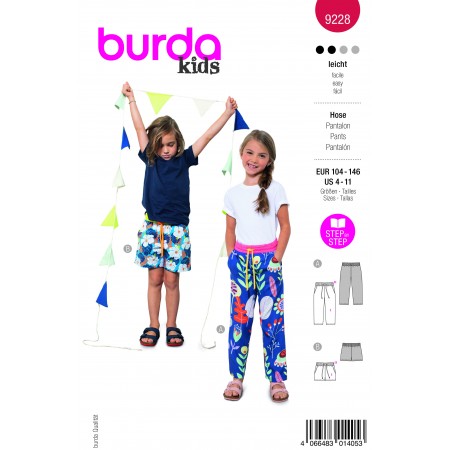 Burda 9228 - Short et pantalon à taille resserrée