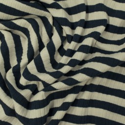 Tissu jersey côtelé - Rayures marine écru