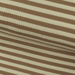Tissu jersey côtelé - Rayures marron écru