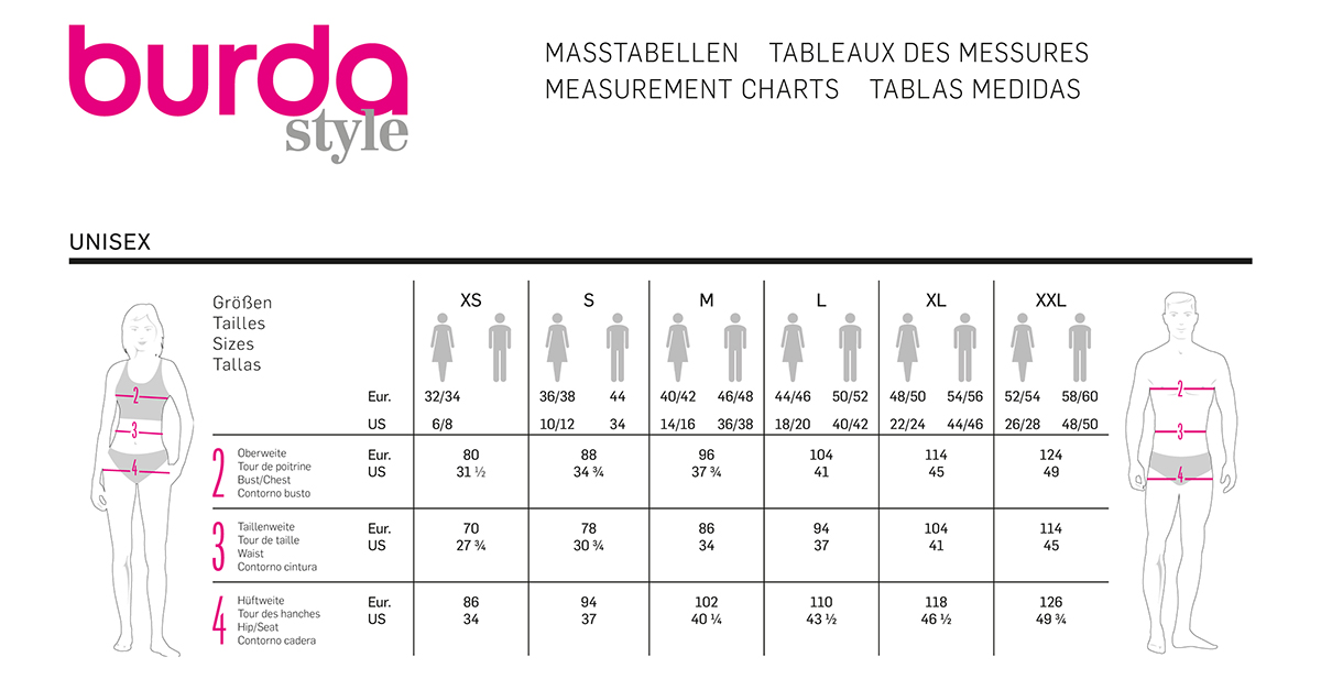 Tableau de mesures des patrons Burda